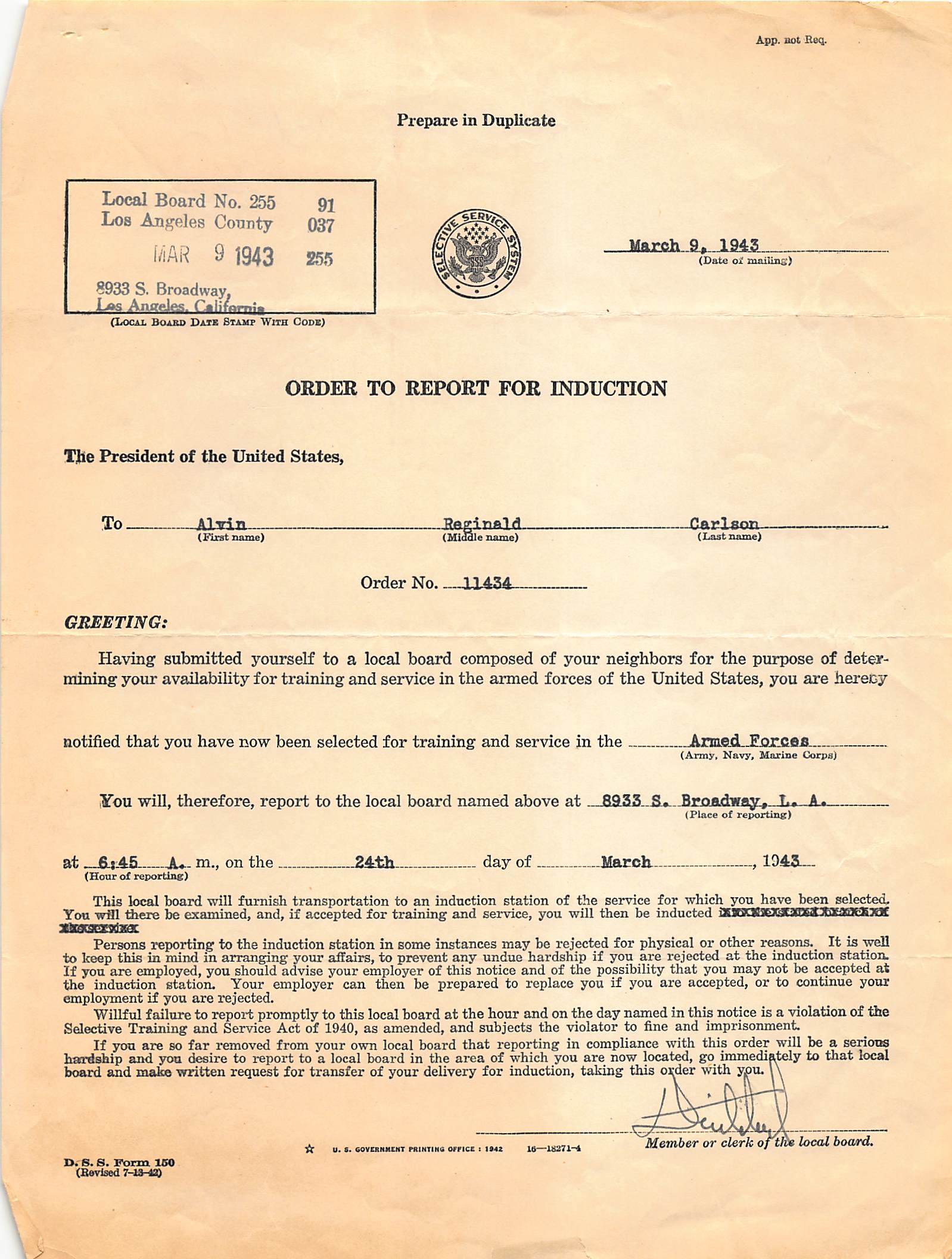 Order to report for induction