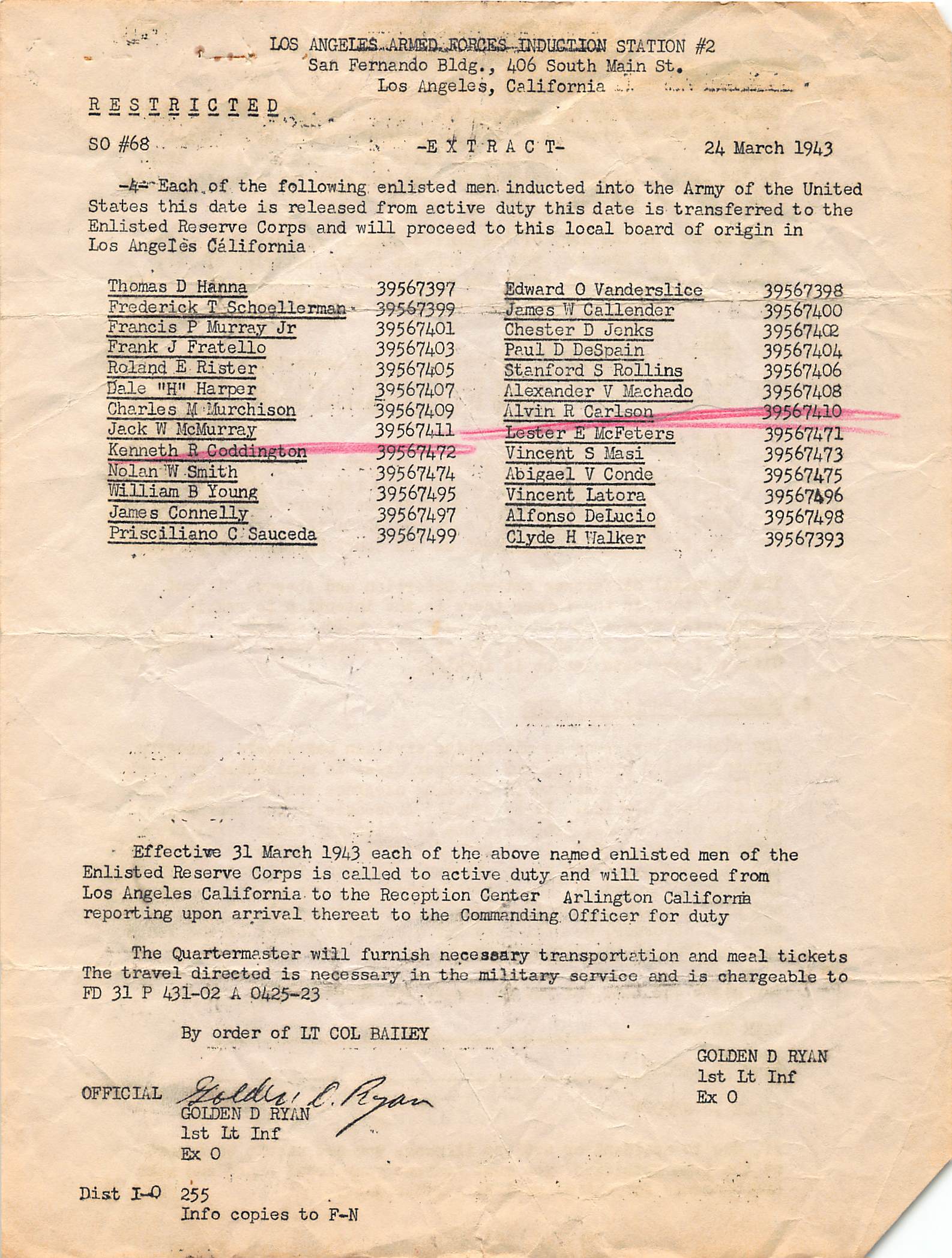 Induction order March 24 1943