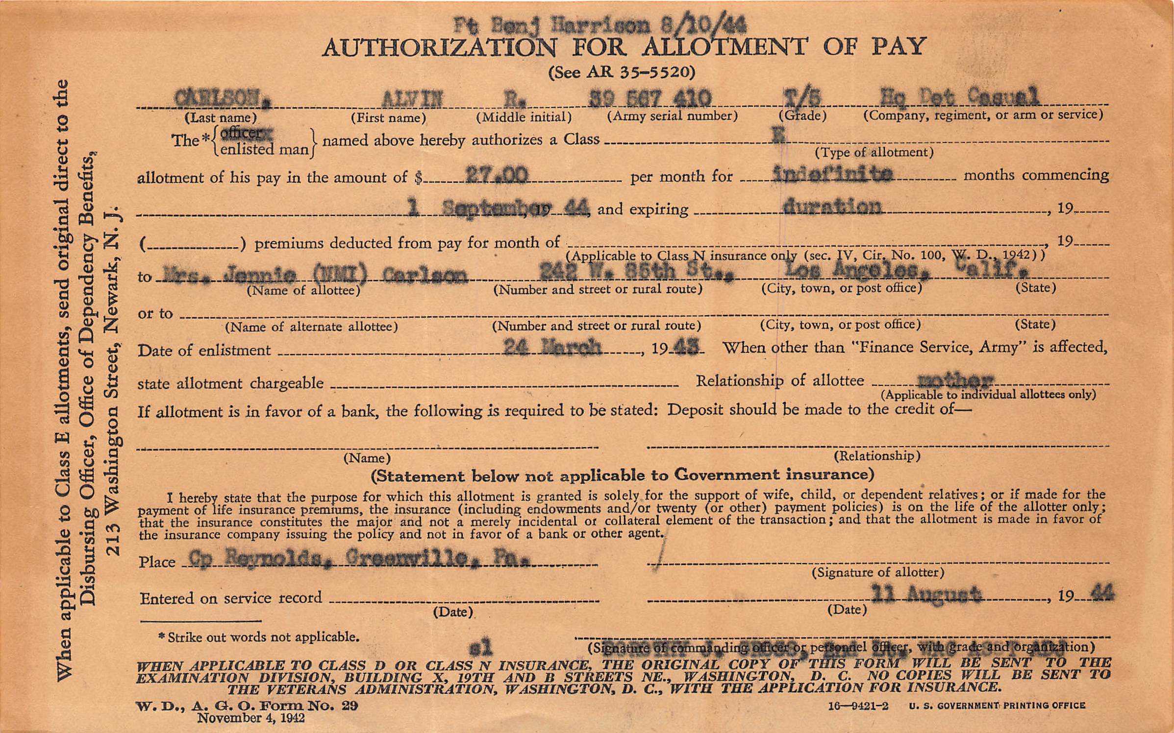 Pay allotment authorization