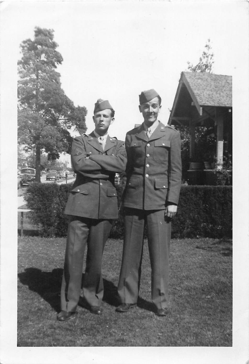 Two soldiers on lawn