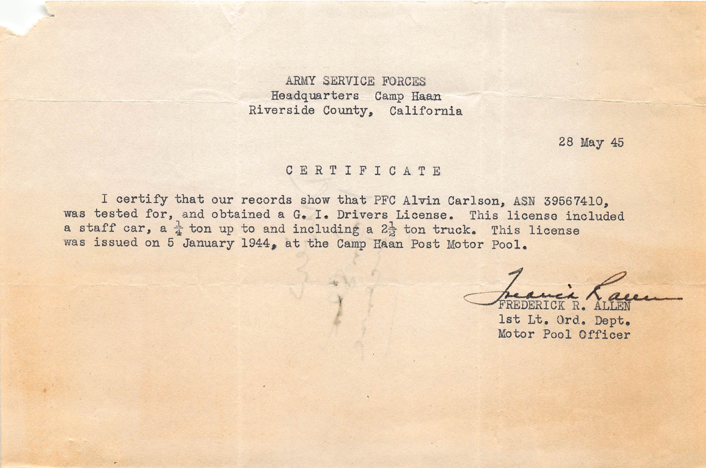 Army driver license