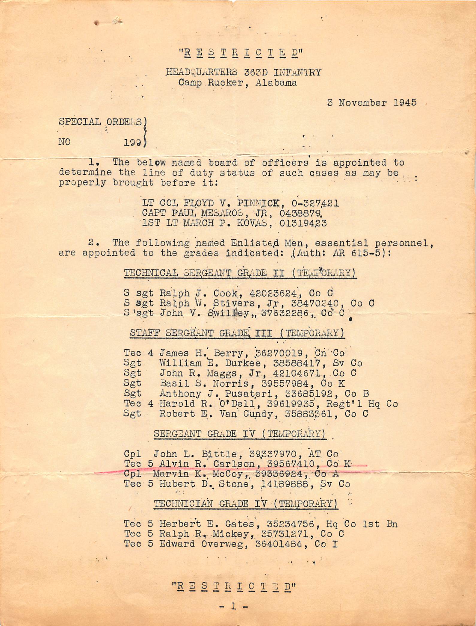 Promotion to Sergeant November 1945