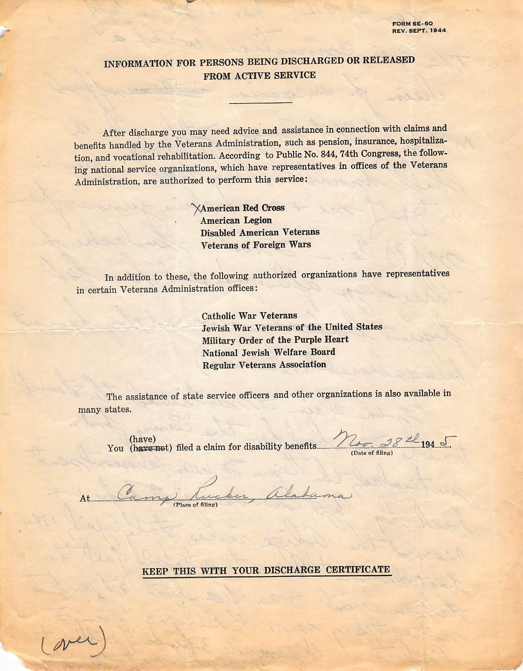 Discharge information November 28 1945