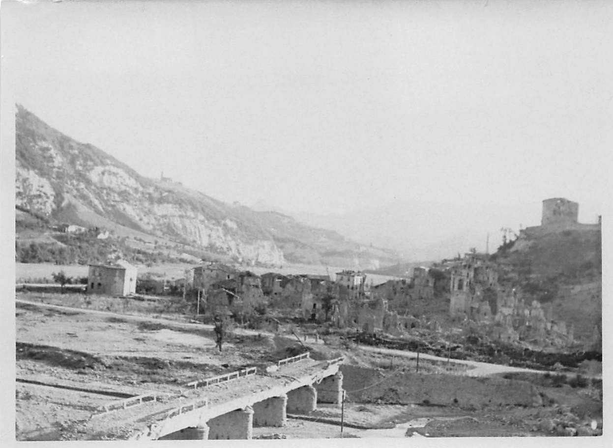 Bombed Italian mountain town panorama